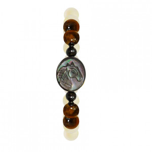 Horse shell bracelet with white agate and tiger eye