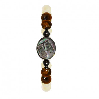 Horse shell bracelet with white agate and tiger eye