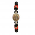 A horse seashell with a volcanic stone, a red coral stone, and a red agate stone A horse seashell with a volcanic stone, a red coral stone, and a red agate stone