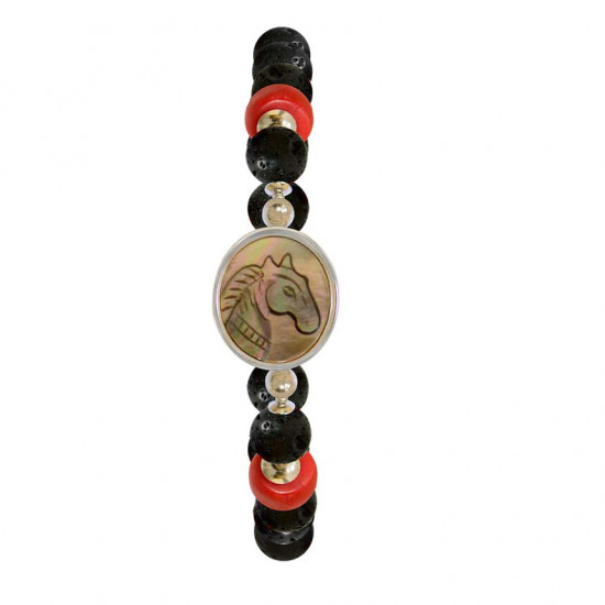 A horse seashell with a volcanic stone, a red coral stone, and a red agate stone A horse seashell with a volcanic stone, a red coral stone, and a red agate stone
