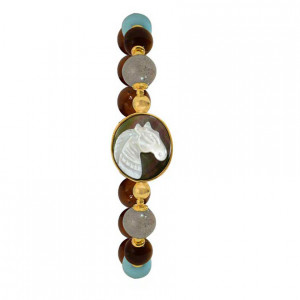 Horse  bracelet craved on shell with labradorite, coke  and hemoprofite