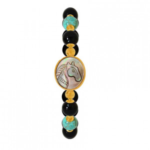 Horse seashell bracelet with onyx and turquoise stone