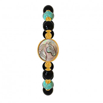 Horse seashell bracelet with onyx and turquoise stone