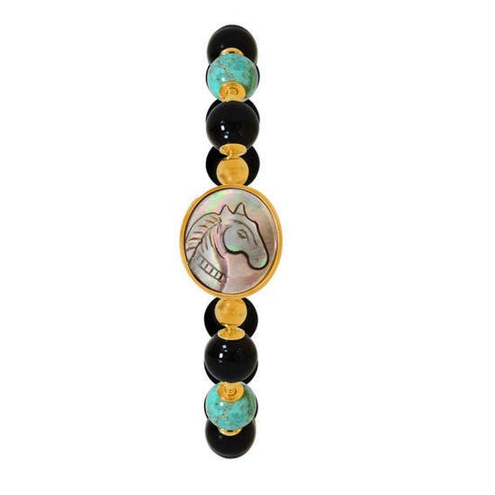 Horse seashell bracelet with onyx and turquoise stone Horse seashell bracelet with onyx and turquoise stone