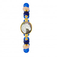 Horse seashell bracelet with lapis, morganite and blue agate