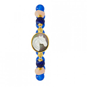 Horse seashell bracelet with lapis, morganite and blue agate