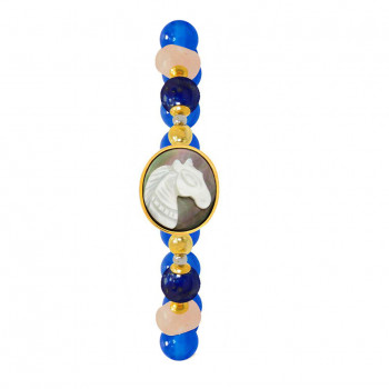 Horse seashell bracelet with lapis, morganite and blue agate