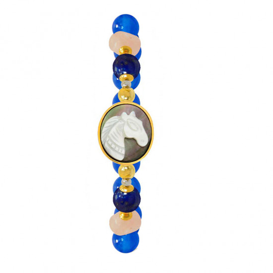 Horse seashell bracelet with lapis, morganite and blue agate