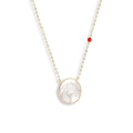 Gold-plated Silver chain of prominent white and black horse seashell with a red coral stone Gold-plated Silver chain of prominent white and black horse seashell with a red coral stone