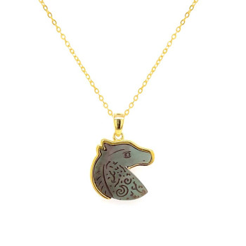 Gold-plated Silver Horse chain with a Frame and Black Shell