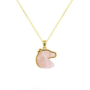 Gold-plated Silver Horse chain with a Frame and pink quartz