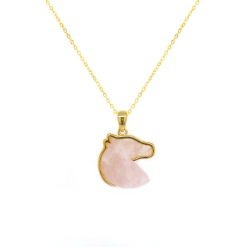 Gold-plated Silver Horse chain with a Frame and pink quartz