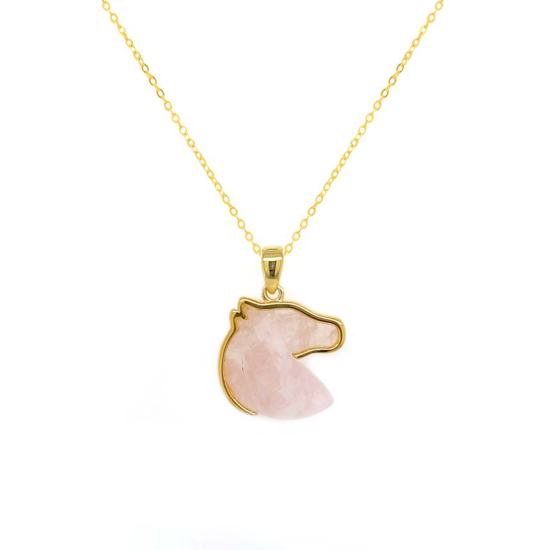 Gold-plated Silver Horse chain with a Frame and pink quartz