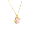 Gold-plated Silver Horse chain with a Frame and pink quartz
