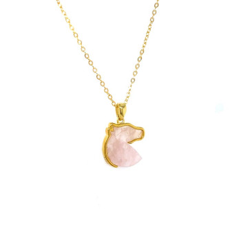 Gold-plated Silver Horse chain with a Frame and pink quartz