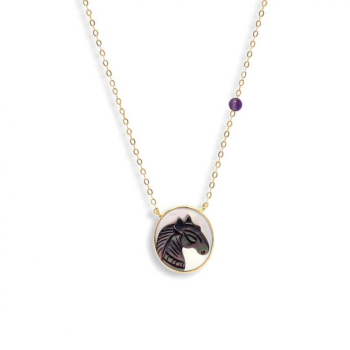 Silver chain with horse seashell with amethyst stone