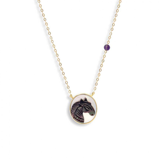 Silver chain with horse seashell with amethyst stone