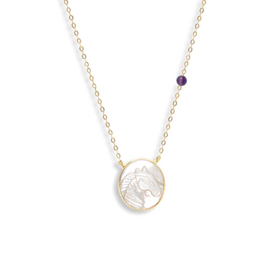 Silver chain with horse seashell with amethyst stone