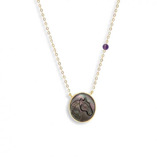 Silver chain with horse seashell with amethyst stone