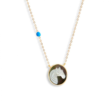 SHELL HORSE WITH SILVER CHAIN, AND turquoise