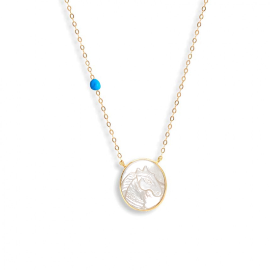 SHELL HORSE WITH SILVER CHAIN, AND turquoise