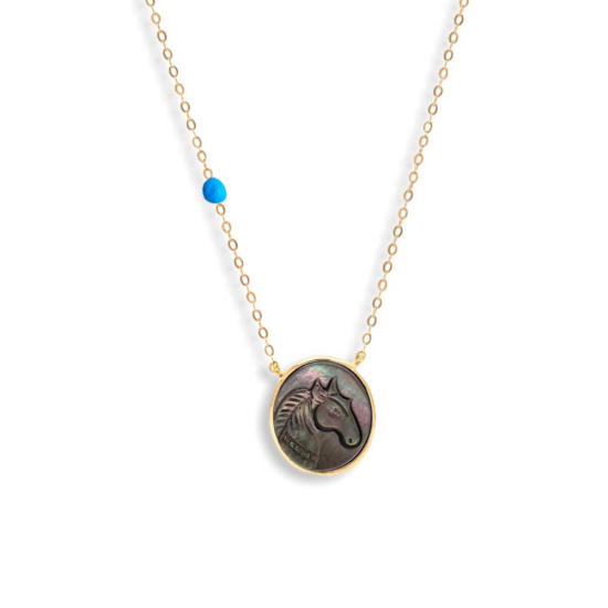 SHELL HORSE WITH SILVER CHAIN, AND turquoise