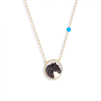 SHELL HORSE WITH SILVER CHAIN, AND blue agate 