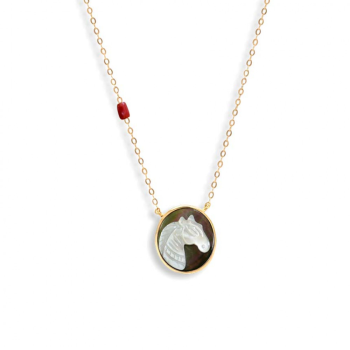 SHELL HORSE WITH SILVER CHAIN, AND coral