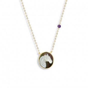 Silver chain with horse seashell with amethyst stone