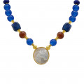 Horse necklace with blue agate, lapis and rabbit hair stone  