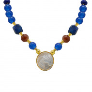 Horse necklace with blue agate, lapis and rabbit hair stone  