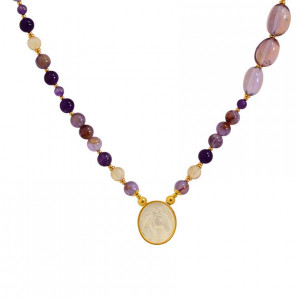 Horse seashell necklace with amastrine, amethyst and citrine