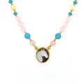 GOLD PLATED HORSE SEASHELL NECKLACE WITH PINK QUARTZ, LAPIS, SETRIN, TURQUOISE  