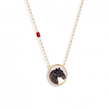 SHELL HORSE WITH SILVER CHAIN, AND coral