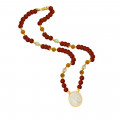 WHITE HORSE SEASHELL NECKLACE WITH RED AGATE STONE, YELLOW JADE AND PEARL STONE WHITE HORSE SEASHELL NECKLACE WITH RED AGATE STONE, YELLOW JADE AND PEARL STONE