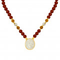 WHITE HORSE SEASHELL NECKLACE WITH RED AGATE STONE, YELLOW JADE AND PEARL STONE WHITE HORSE SEASHELL NECKLACE WITH RED AGATE STONE, YELLOW JADE AND PEARL STONE