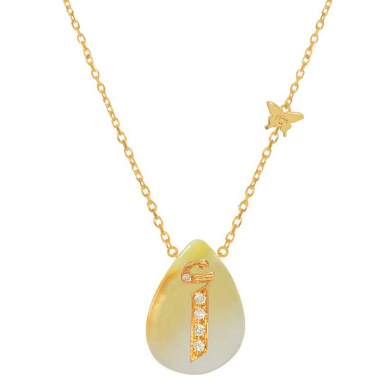 18K Gold chain with letter (A) with 5 pieces of diamonds on a Stone of your choice