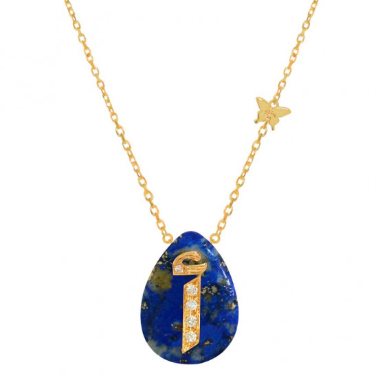 18K Gold chain with letter (A) with 5 pieces of diamonds on a Stone of your choice