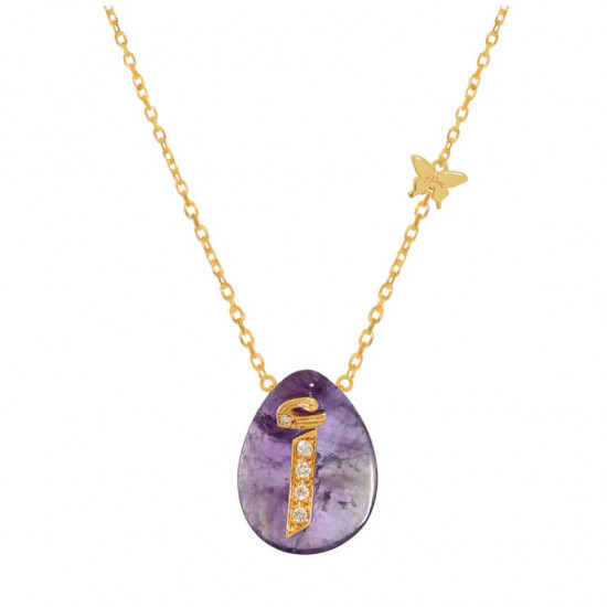 18K Gold chain with letter (A) with 5 pieces of diamonds on a Stone of your choice