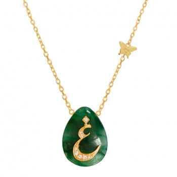 18K GOLD CHAIN WITH LETTER ( GHAIN ) WITH8 PIECES OF DIAMONDS ON STONE OF YOUR CHOICE