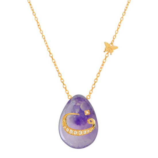 18K GOLD CHAIN WITH LETTER ( F ) WITH 8 PIECES OF DIAMONDS ON A STONE OF YOUR CHOICE