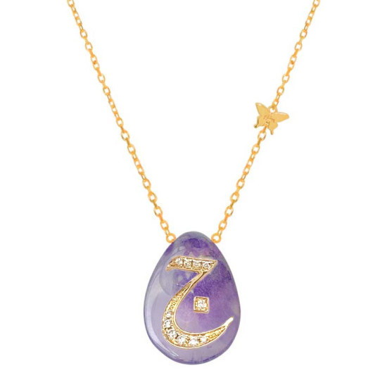 18K GOLD CHAIN WITH LETTER (G) WITH 9 PIECES OF DIAMONDS on a Stone of your choice