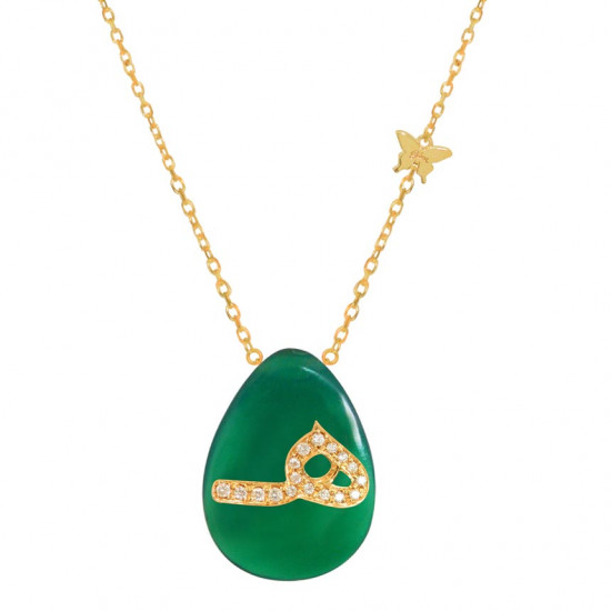 18K GOLD CHAIN WITH LETTER ( H ) WITH 17 PIECES OF DIAMONDS ON A STONE OF YOUR CHOICE