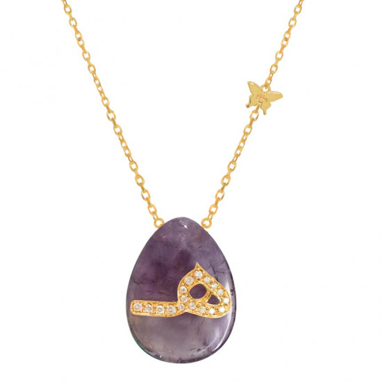 18K GOLD CHAIN WITH LETTER ( H ) WITH 17 PIECES OF DIAMONDS ON A STONE OF YOUR CHOICE