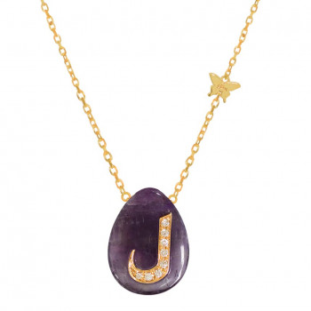 18K GOLD CHAIN WITH LETTER ( L ) WITH 8 PIECES OF DIAMONDS ON A STONE OF YOUR CHOICE