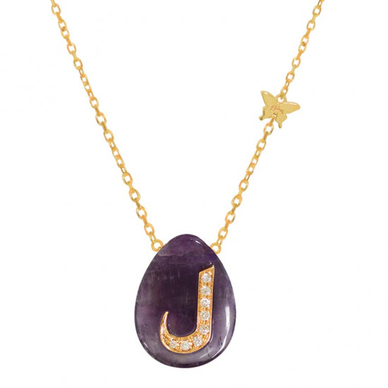 18K GOLD CHAIN WITH LETTER ( L ) WITH 8 PIECES OF DIAMONDS ON A STONE OF YOUR CHOICE