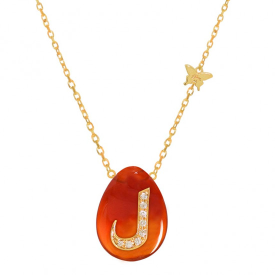 18K GOLD CHAIN WITH LETTER ( L ) WITH 8 PIECES OF DIAMONDS ON A STONE OF YOUR CHOICE