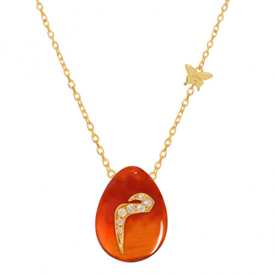 18K GOLD CHAIN WITH LETTER ( M ) WITH 7 PIECES OF DIAMONDS ON A STONE OF YOUR CHOICE