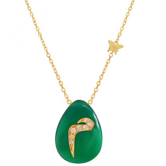 18K GOLD CHAIN WITH LETTER ( M ) WITH 7 PIECES OF DIAMONDS ON A STONE OF YOUR CHOICE