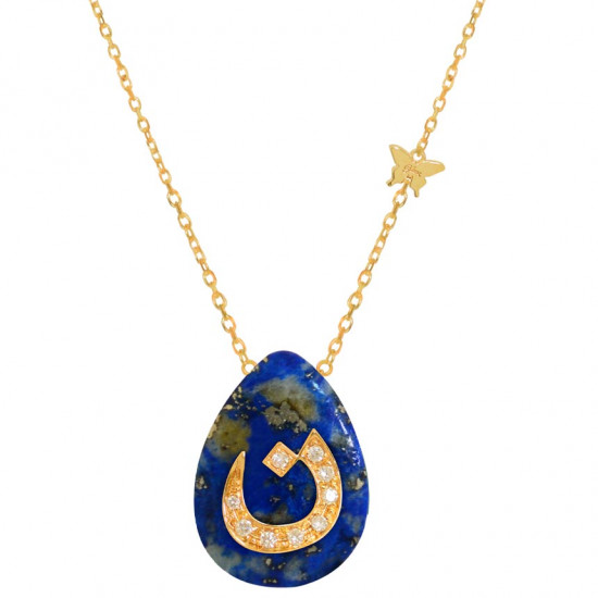 18K GOLD CHAIN WITH LETTER ( N ) WITH 9 PIECES OF DIAMONDS ON A STONEOF YOUR CHOICE